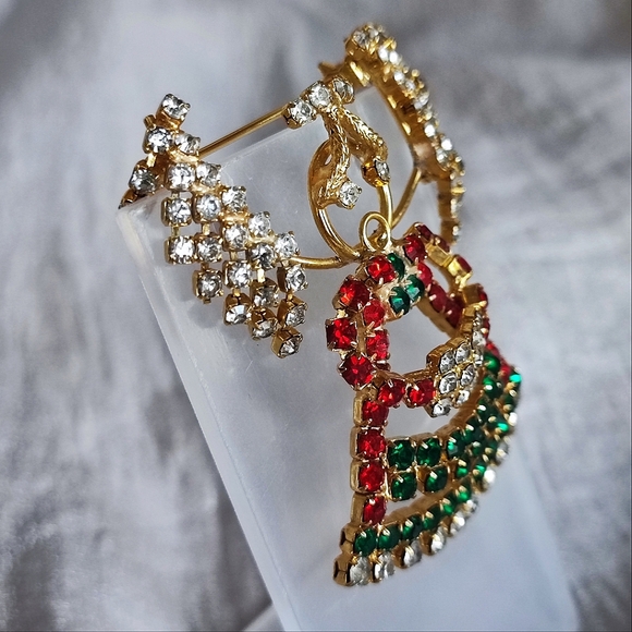 Vintage Christmas Angel With Wings Prong Set Rhinestone Gold Tone Brooch - Picture 2 of 11